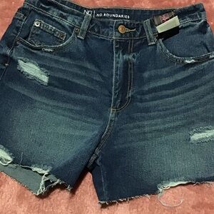No Boundaries Dark Blue Distressed Jean Shorts